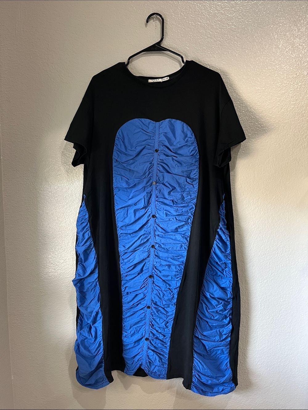Luxe MODA Black & Royal Blue Ruched Midi Dress One Size Thrashed Casual TC0279